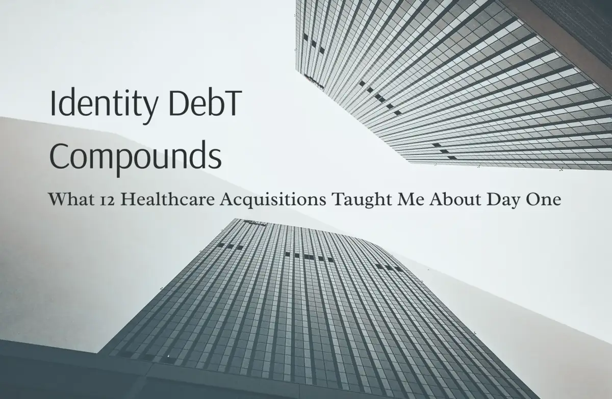 Cover for Identity Debt Compounds: What 12 Healthcare Acquisitions Taught Me About Day One